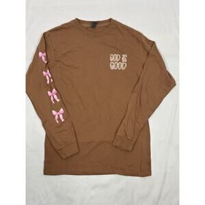 Simply Southern God Is Good Long Sleeve T-Shirt Chestnut Pink Bows Feminine Sz S
